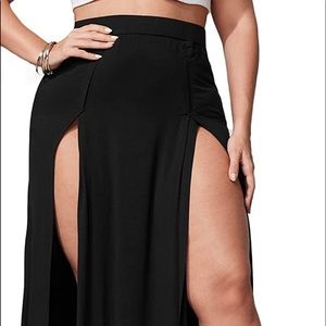 Romwe Women's Plus Size High Waisted Double Split Long Maxi Skirts